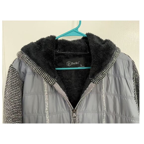 Men's Winter Fur-Lined Full-Zip Warm Sweater Hoodie Jacket, Gray Large - Picture 2 of 9